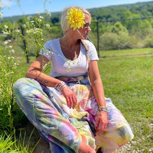 Boho flowy long maxi dress tie dyed skirt womens - Picture 2 of 3